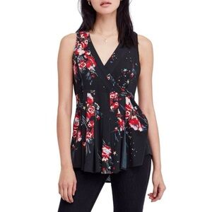 Free People Back To Basics Floral Sleeveless Pleated Tunic Top Size M